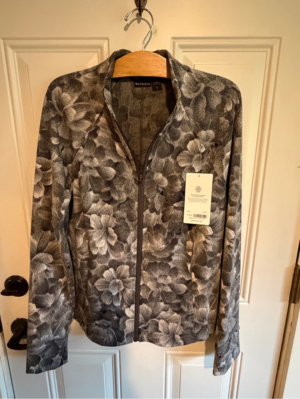 Athleta Gray Floral Zip-Front Jacket